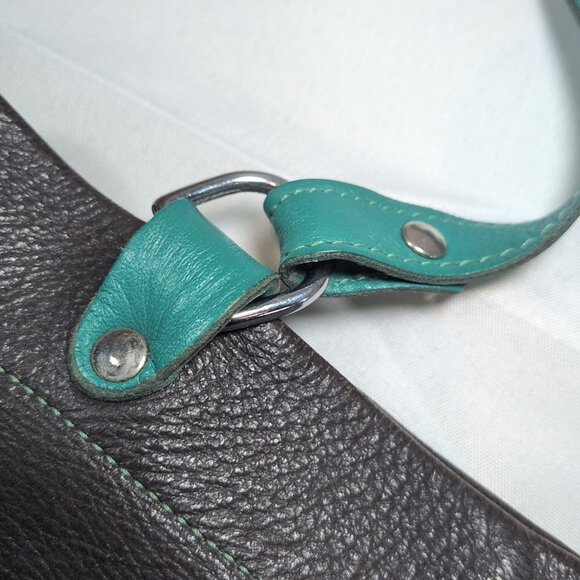 Rowland Leather Canada 2 Strap Shoulder Purse Brown Teal Blue Magnetic Bag - Picture 13 of 16